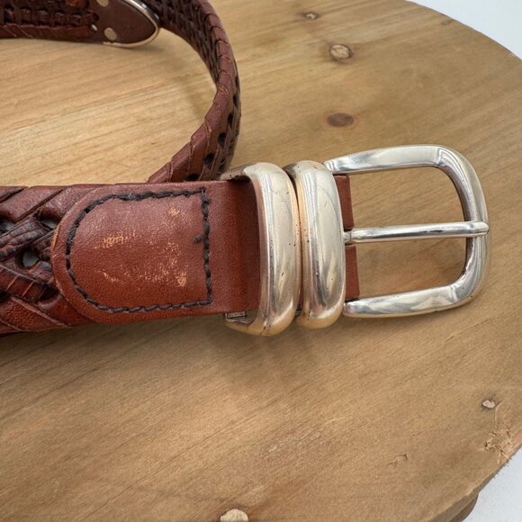 Fossil Mens Woven Genuine Leather Belt With Silver Buckle Size 36 - Picture 2 of 13